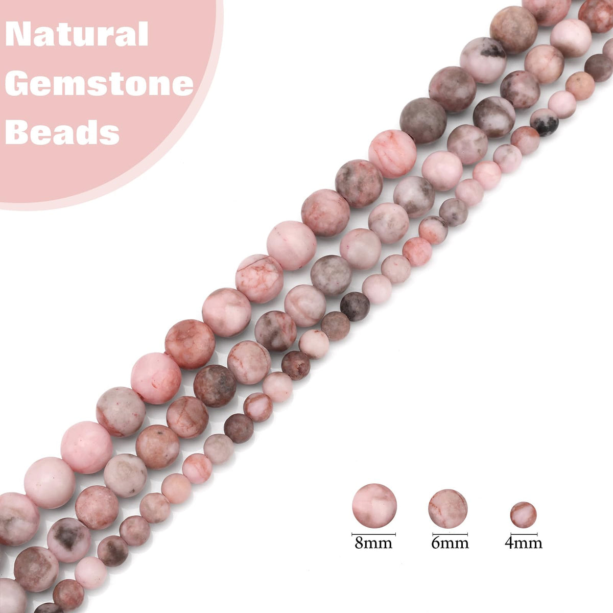 Vinswet 60pcs 6mm Zebra Natural Stone Beads Round Genuine Real Stone Beading Loose Gemstones DIY Smooth Bead for Bracelet Necklace Earrings Jewelry Making