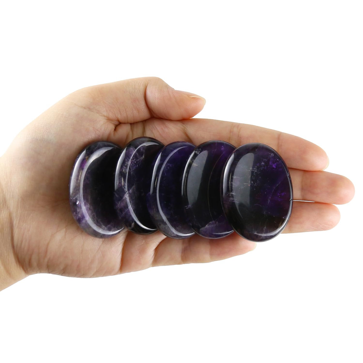 Nvzi Worry Stones Amethyst Crystal Rock, Chakra Crystals and Healing Stones, Oval Palm Stone, Thumb Stone, Crystals for Beginners, Spiritual Gifts for Women, Meditation Accessories (1PCS)