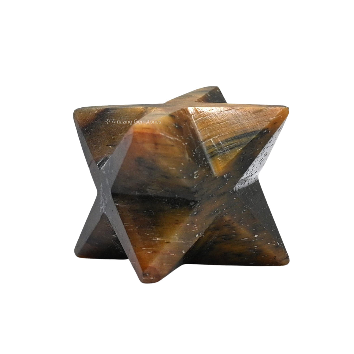 Amazing Gemstone Tiger Eye Merkaba Crystal - 0.75 Inches Metaphysical Merkaba Star for Meditation - Energetic Tetrahedron Crystal and Healing Stones and Healing (15-20mm)