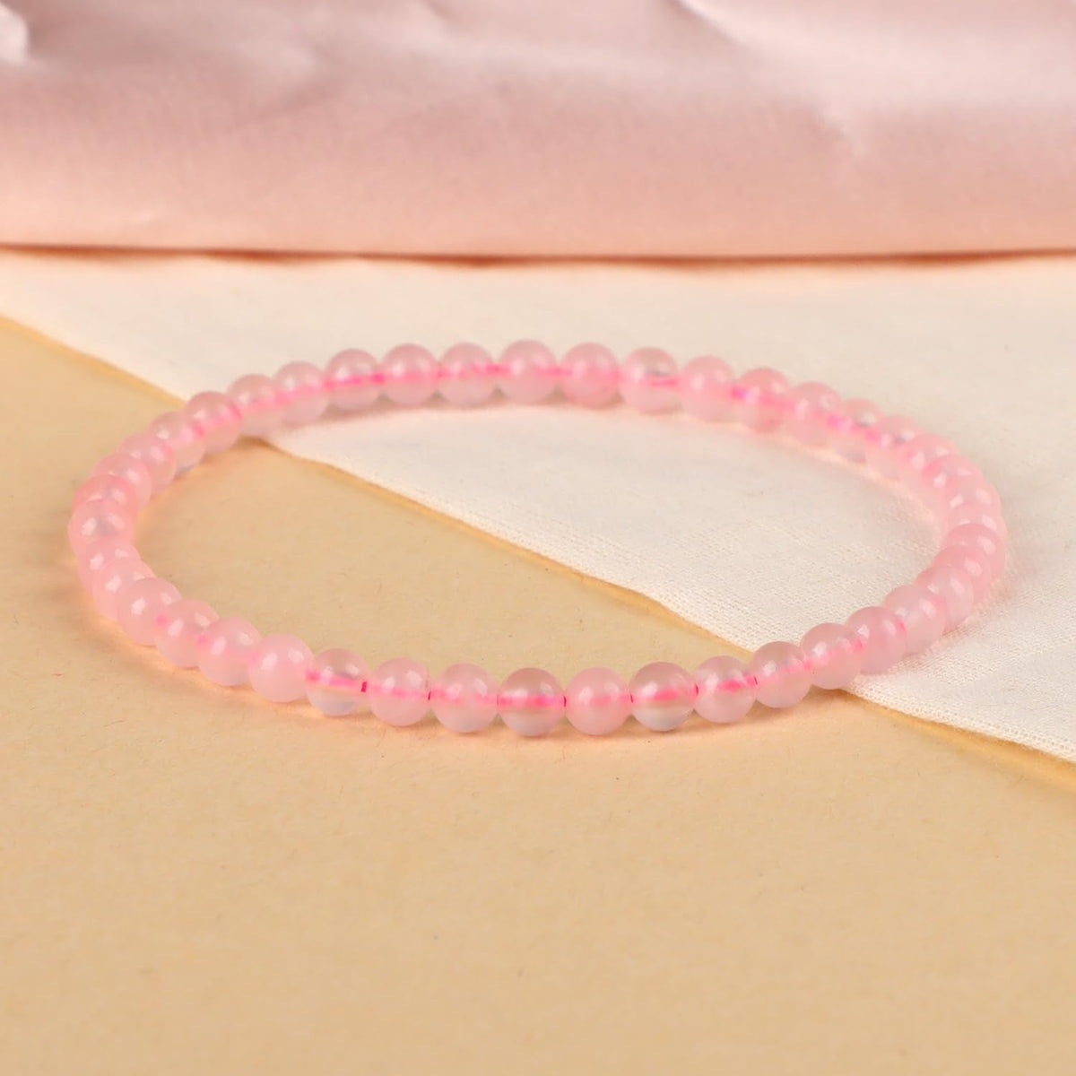 LPBeads Handmade Natural Gemstone Stretch Elastic 4mm Rose Quartz Bracelet Healing Crystal Round Stone Beads Jewelry Gifts for Women Men