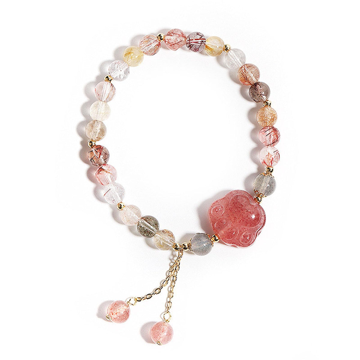 LWQQWL Cat Paw Bracelet Colorful Quartz Crystal Cat Claw Bracelet Strawberry Stone Bracelet Jewelry 7 Inch for Women