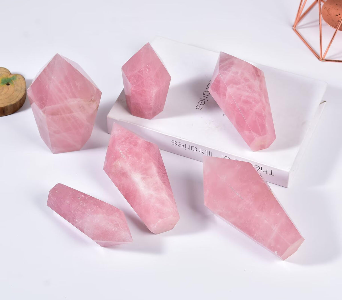 VIZYTOU Rose Quartz Tower Healing Crystal Quartz Obelisk Point Pink Stone Wand Reiki Healing Meditation Rock 1.1-1.7 LBS
