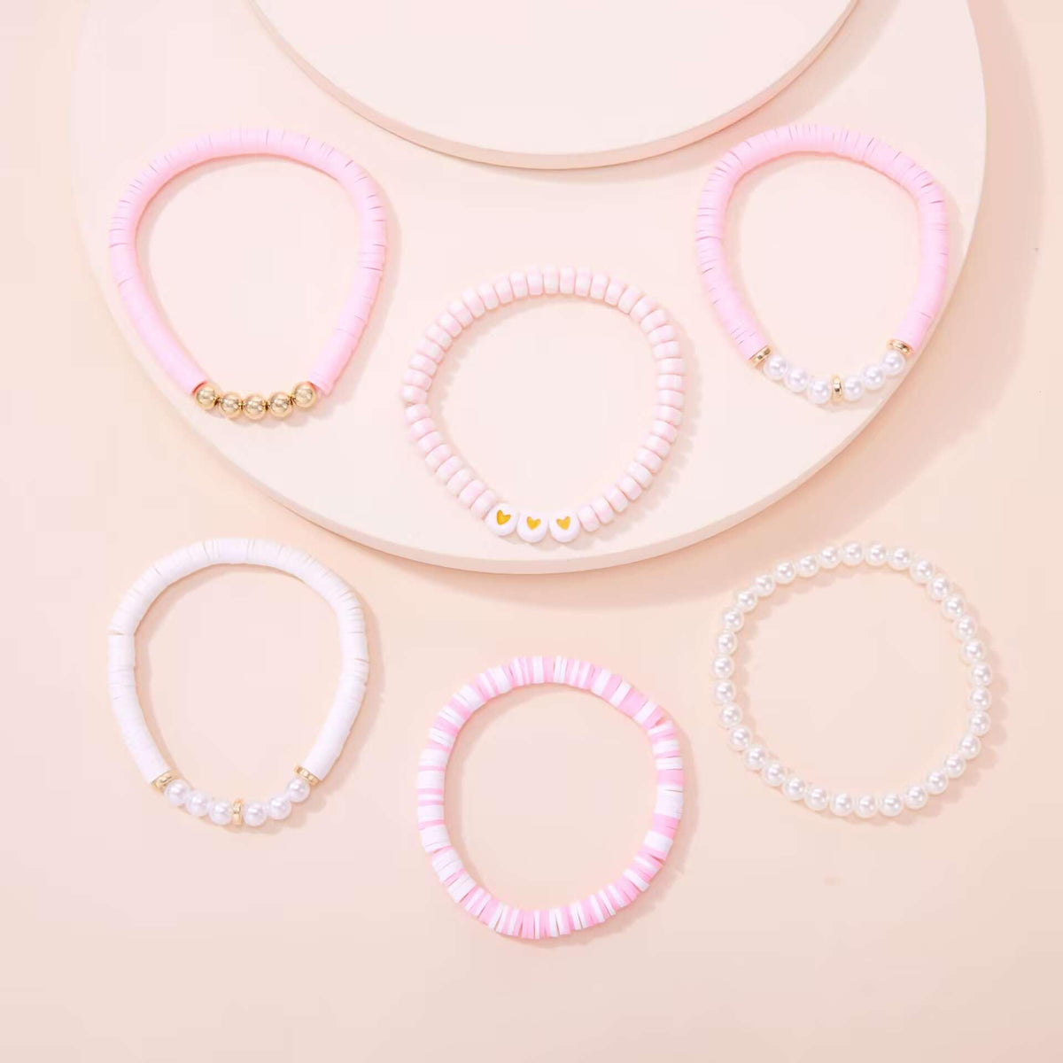 YEOSMINE Boho Heishi Clay Beaded Stretch Bracelets Stack For Women, Preppy Teens Friendship Gold Bracelets Cute Beach Surfer Accessories Bulk Set Trendy Fashion Jewelry