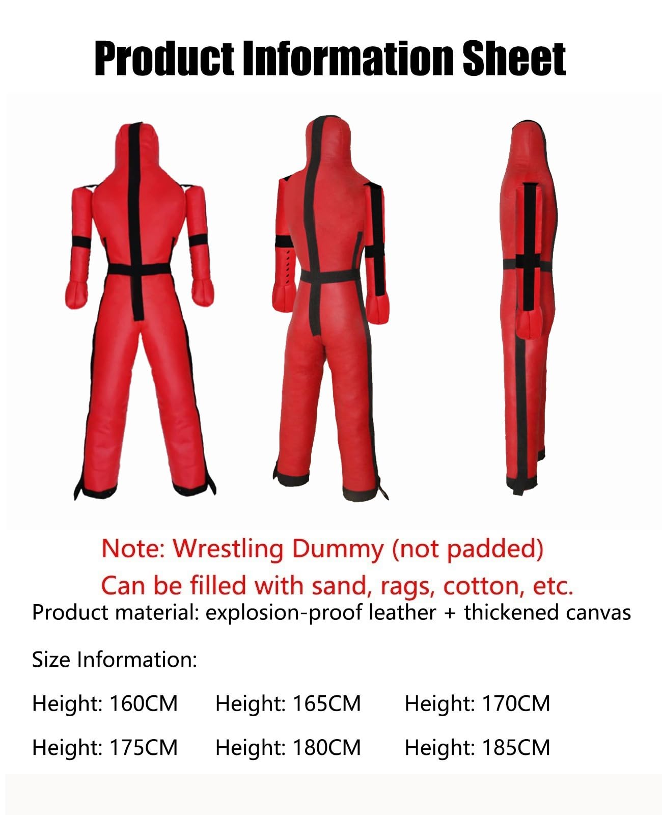 Hanging Grappling Dummy, MMA Wrestling Martial Arts Doll, Brazilian JIU Jitsu Submission Mixed, Movable arms, Durable Canvas Fabrics, UNFILLED(160cm)
