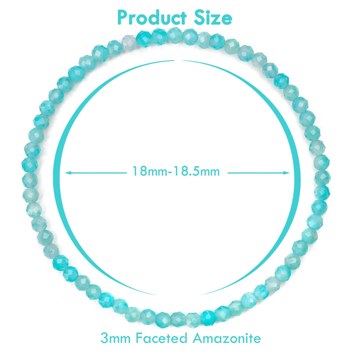 BONNY BOXX Natural Genuine Gemstone Faceted Round Beads Bracelets, 3mm Adjustable Stretchy Tiny Faceted Amazonite Bracelet, Healing Crystal Reiki Chakra Dainty Jewelry Fashion Gifts