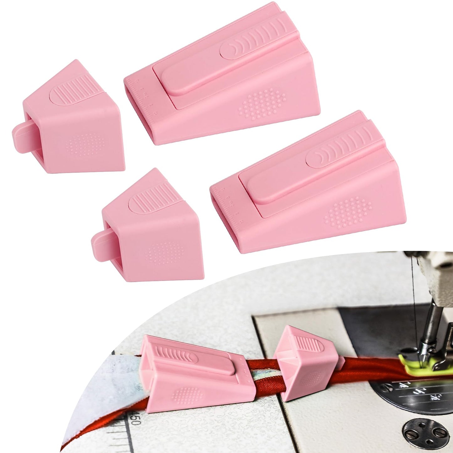 TOOVREN 2PCS Upgraded Bias Tape Makers Fabric Tube Maker for Fabric Roll Rugs Bias Binding Tape Making Tool for DIY Crafting and Quilting Sewing Supplies Machine with Instruction (2PCS Pink)