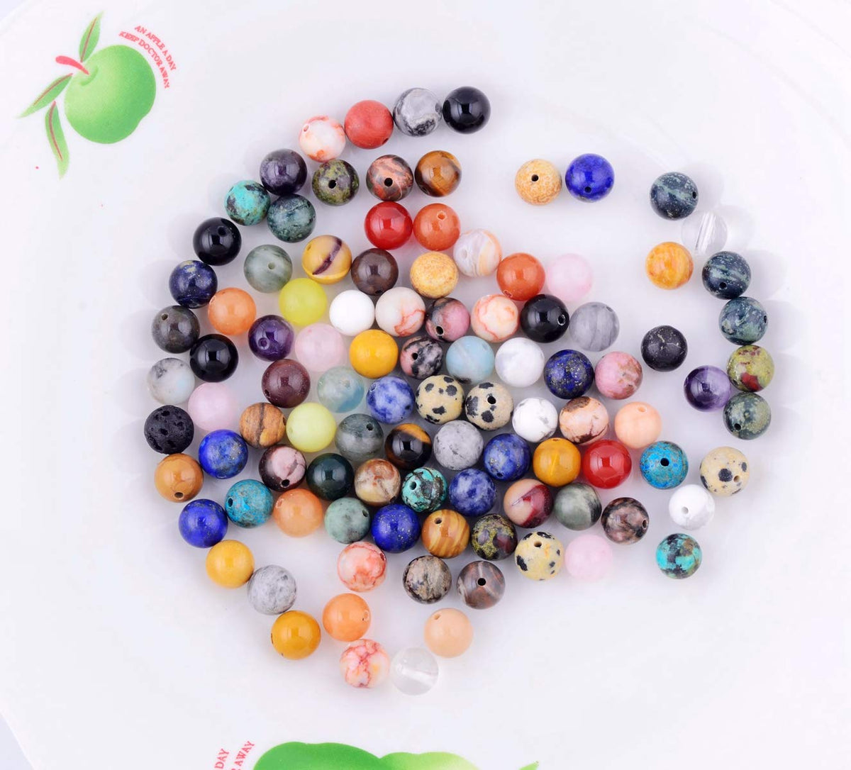 Natural Stone Beads 100pcs Round Genuine Real Stone Beading Loose Gemstones Hole Size 1mm DIY Smooth Bead for Bracelet Necklace Earrings Jewelry Making (Natural Stone Beads Multicolor, 6mm)
