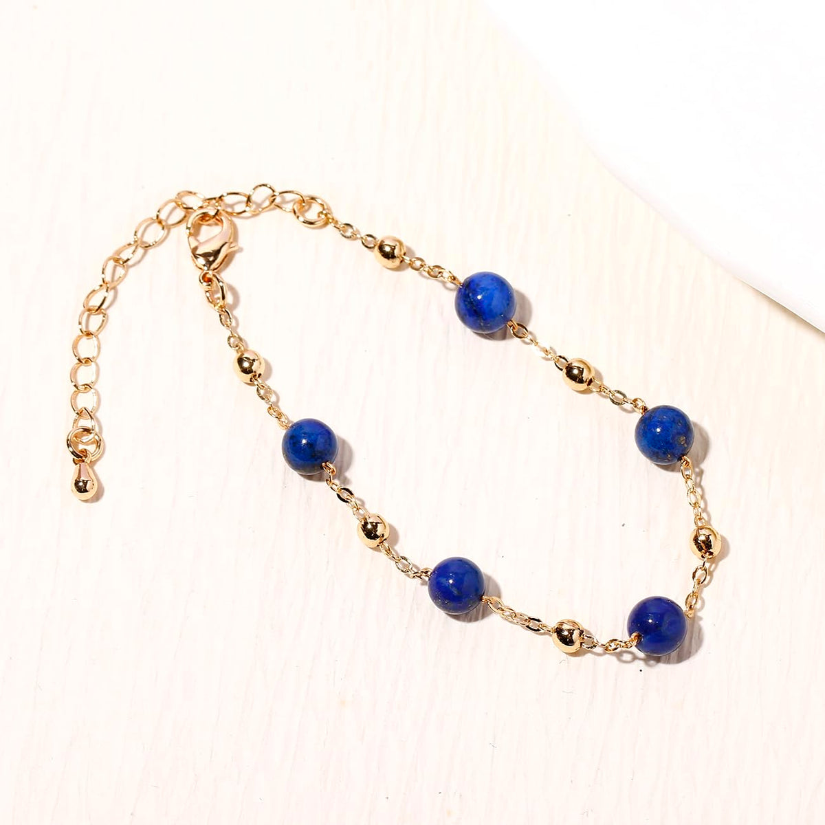 Xfoxstal 14k Gold Plated Chain Bracelets for Women Crystals and Stones Bracelets Jewelry Adjustable (Lapis Lazuli)