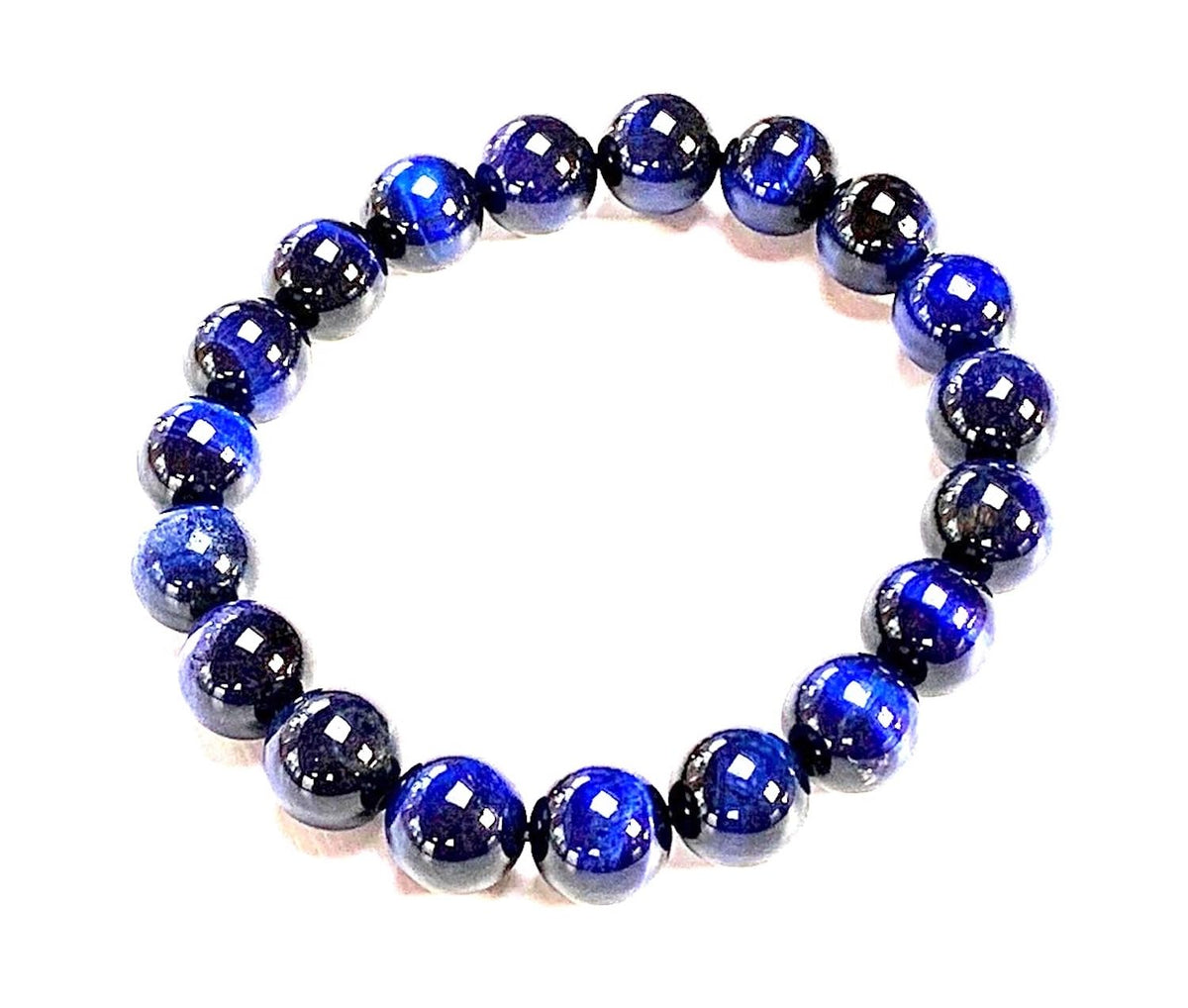 AWAKEN YOUR KUNDALINI Blue Tiger’s Eye Stretch Bracelet – 10mm Beads, Capricorn Birthstone