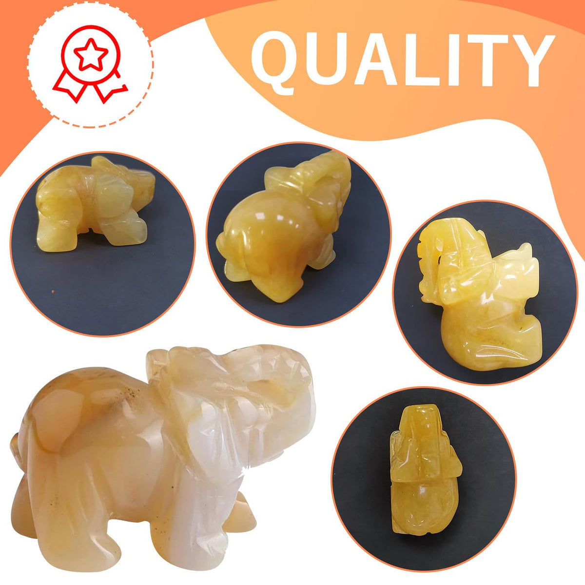 QINJIEJIE Yellow Jade Crystals Elephant Decor Cute Desk Stones Figurine Natural Gemstones Luck Decoration Room Office Pocket Hippie Statue Meditation Spiritual Christmas Stocking Stuffers Gift Women