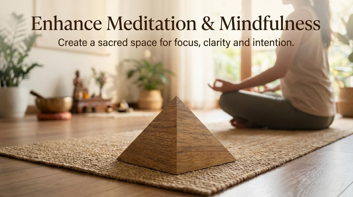Sacred Geometry Powerful Energy Generator Wish Pyramid Handmade Mango Wood for Abundance, Healing & Meditation, Yoga, Vastu, Feng Shui Desk Decor for Mindfulness & Great Spiritual Gift