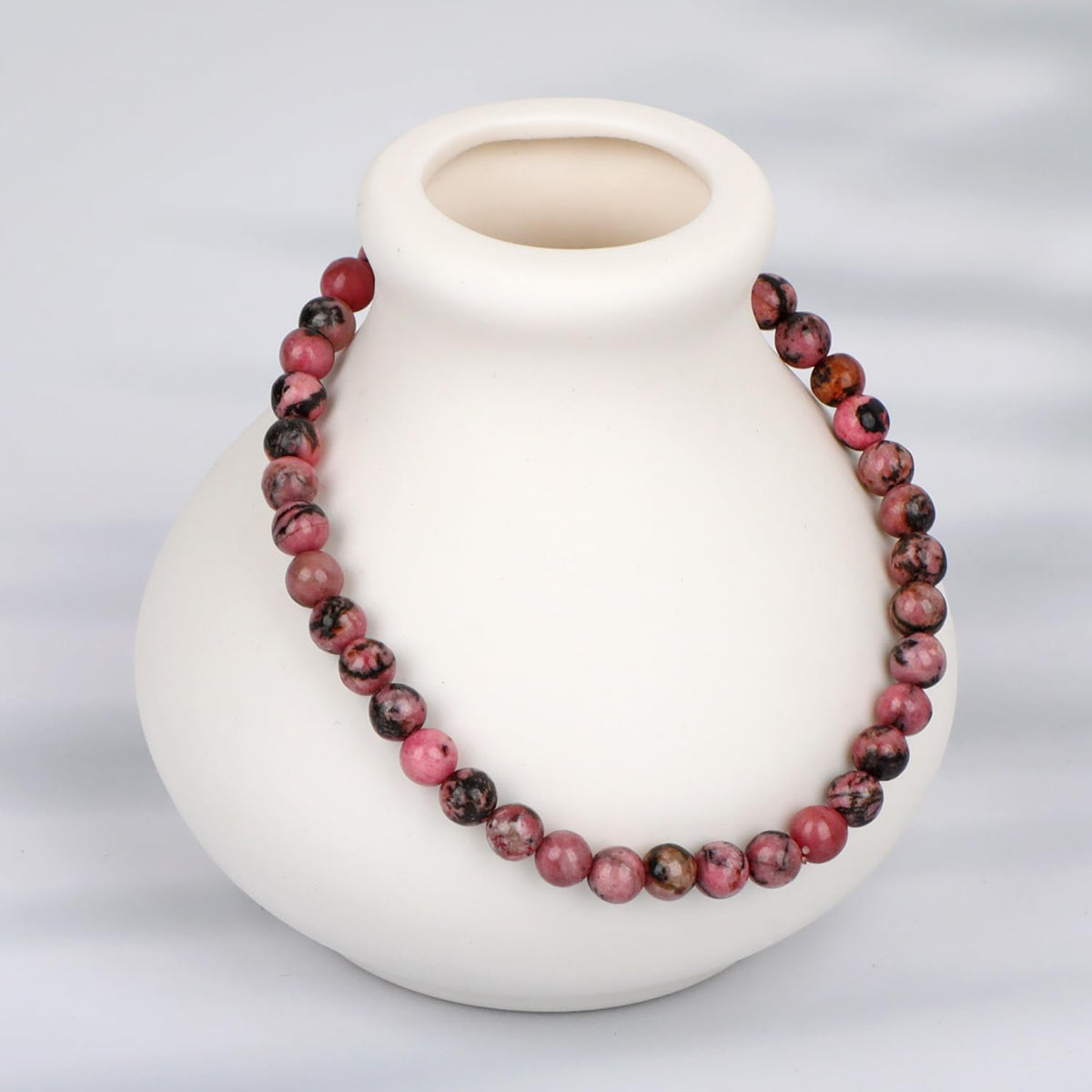 LPBeads Handmade Natural Gemstone Stretch Elastic 4mm Pink Black Rhodonite Bracelet Healing Crystal Round Stone Beads Jewelry Gifts for Women Men