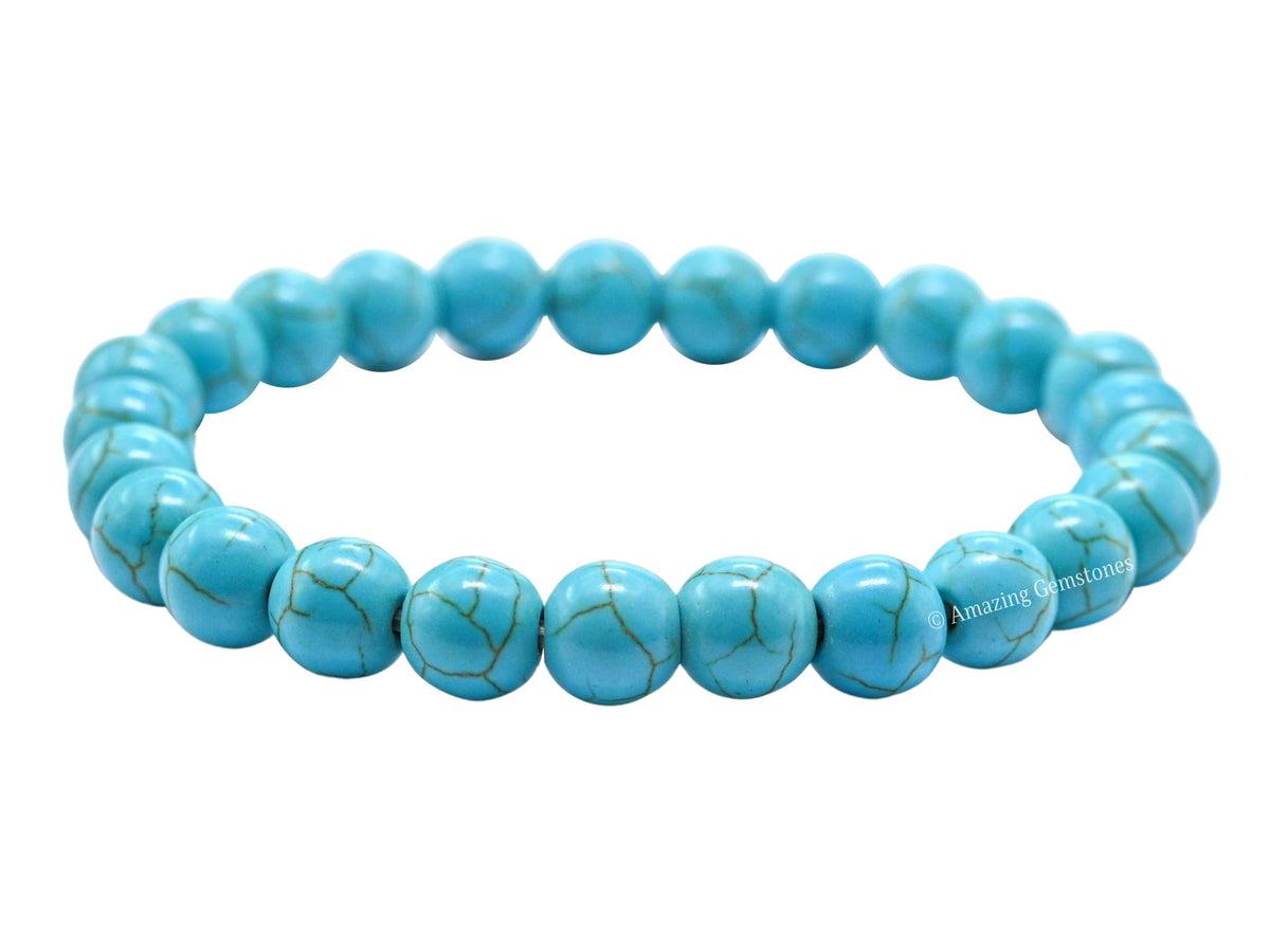 Amazing Gemstone Crystal Bracelet for Women Men's Gifts - Protection Healing Crystal Bracelet - 8mm Gemstone Beaded Stretchable Bracelet Pulseras Para Hombres Mujer Stocking Stuffers Mothers Day Gift (Manmade Turquoise)