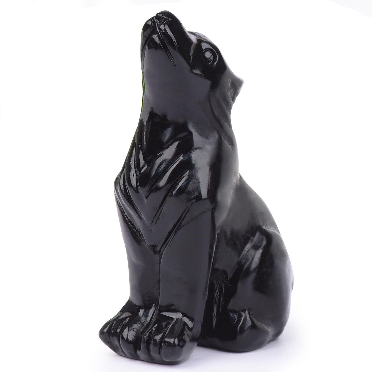 Ytbeoxk 2.1 Inch Black Obsidian Wolf Crystal Statue，Birthday Present Healing Crystal Decor，Wolf Totem Figurines Stone Energy Gemstones, in Bedroom Office Christmas Meditation Gifts for Men Gril Women