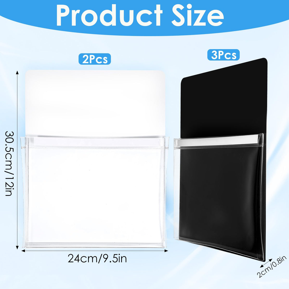 Tolare 5 Pcs Magnetic Pockets for Whiteboard & Fridge, Magnetic File Holder Organizer Set with Magnet Backing, 12 x 9.5 Inch Clear Storage Pouches for Documents Notes Tools (Black & White)