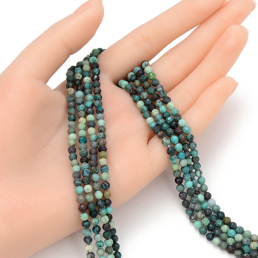 Adabele 30 Inch Natural Chrysocolla Healing Gemstone 4mm (0.16 Inch) Tiny Small Faceted Round Loose Beads Stone Spacer (180-200pcs) for Craft Jewelry Making GK4-16
