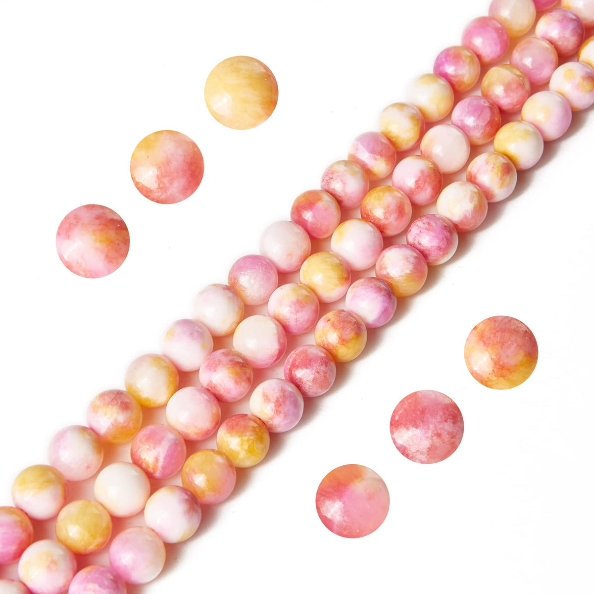 60pcs 6mm Pink Yellow Jade Beads Natural Gemstone Beads Round Loose Beads for Jewelry Making