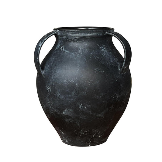 DVJING Handcrafted Rustic Ceramic Vase with 3 Curved Handles, 12 Inch Distressed Ceramic Pottery Vase for Farmhouse Decor, Vintage Wide Mouth Vase for Home, Living Room, Table, Shelf, Table decoration