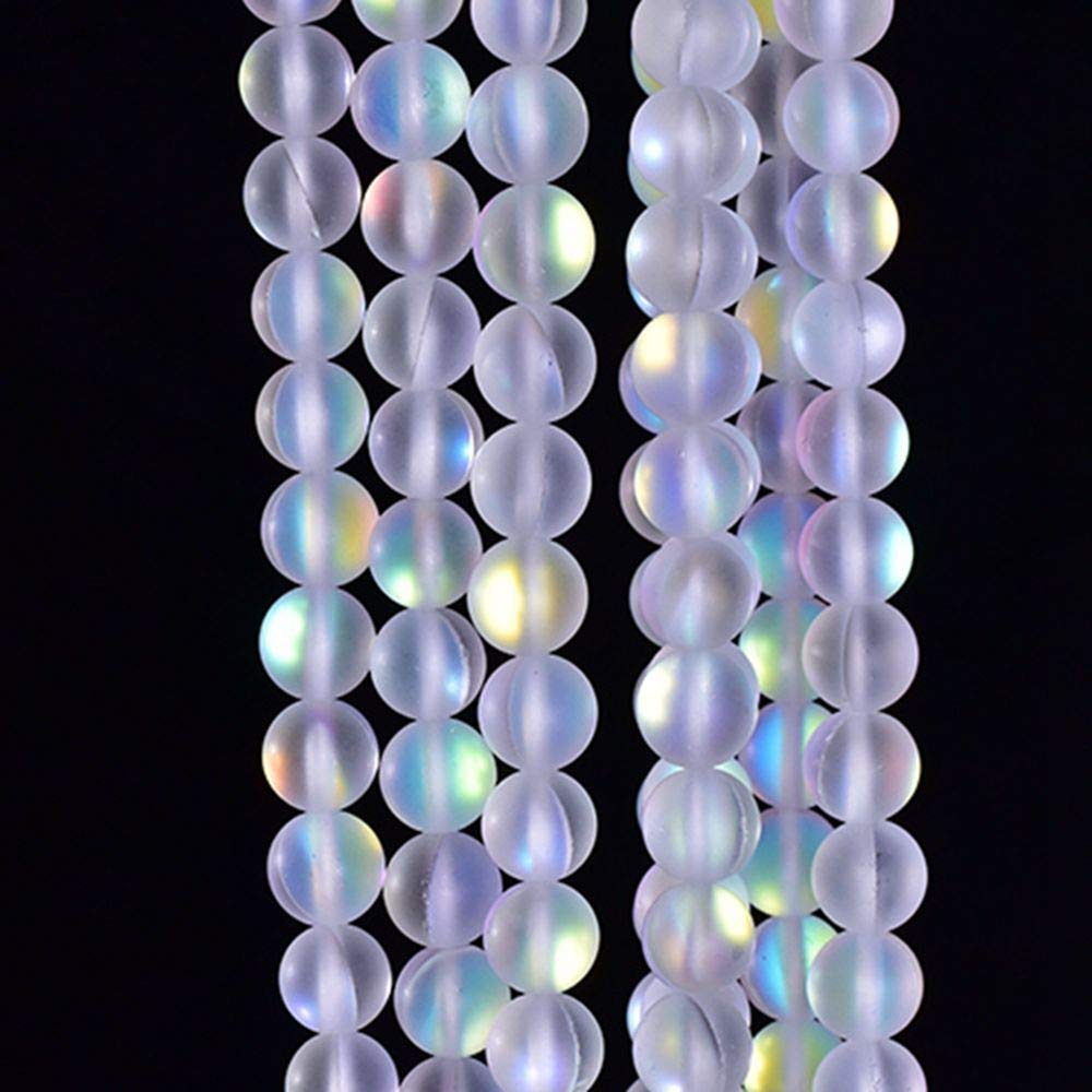 Asingeloo 48PCS 8mm Natural Mystic Aura Quartz Gemstone Frosted Matte Titanium Opalite White Rainbow Round Loose Beads 15 inch Full Strand
