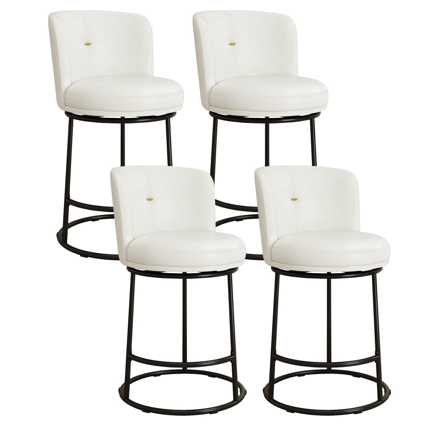 SAECKBERG Swivel Counter Height Bar Stools Set of 4, 26" H Modern Bar Stools for Kitchen Island Counter, Upholstered Barstools with Backs, Counter Height Chairs （White, Faux Leather）