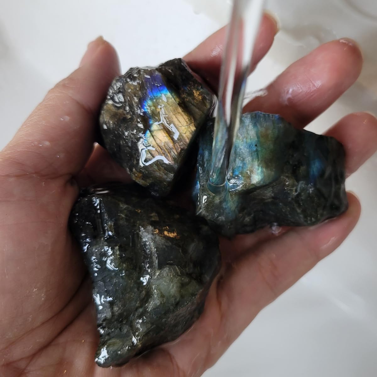 3-5Pcs Labradorite Natural Raw Crystals 1''-2'' Rough Stones Rocks for Tumbling Polishing Cabbing Gemstones Crystals and Healing Stones for Wicca Reiki,Fountian Rocks for Decorations (Labradorite)