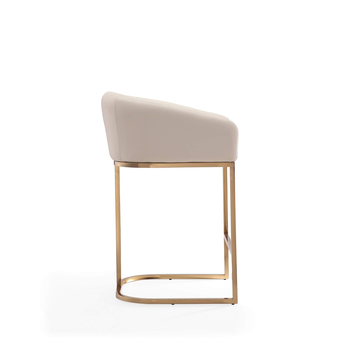 Manhattan Comfort Louvre 26 Inch Mid Century Modern Counter Height Bar Stools - Elegant Faux Leather Padded Seat, Stainless Steel Base with Footrest, Fully Assembled Barstools, Set of 1, Cream