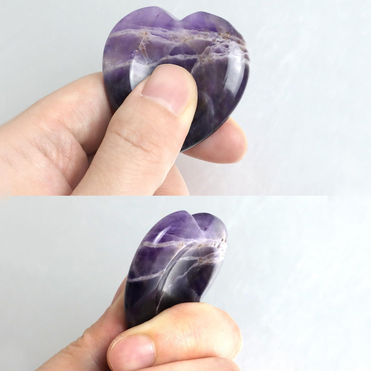 Thumb Worry Stone for Anxiety, 2PCS Amethyst Rose Quartz Heart Crystals and Healing Stones, Pocket Natural Stone Meditation Reiki Palm Thumb Stone Therapy Stress Relief Gift for Women