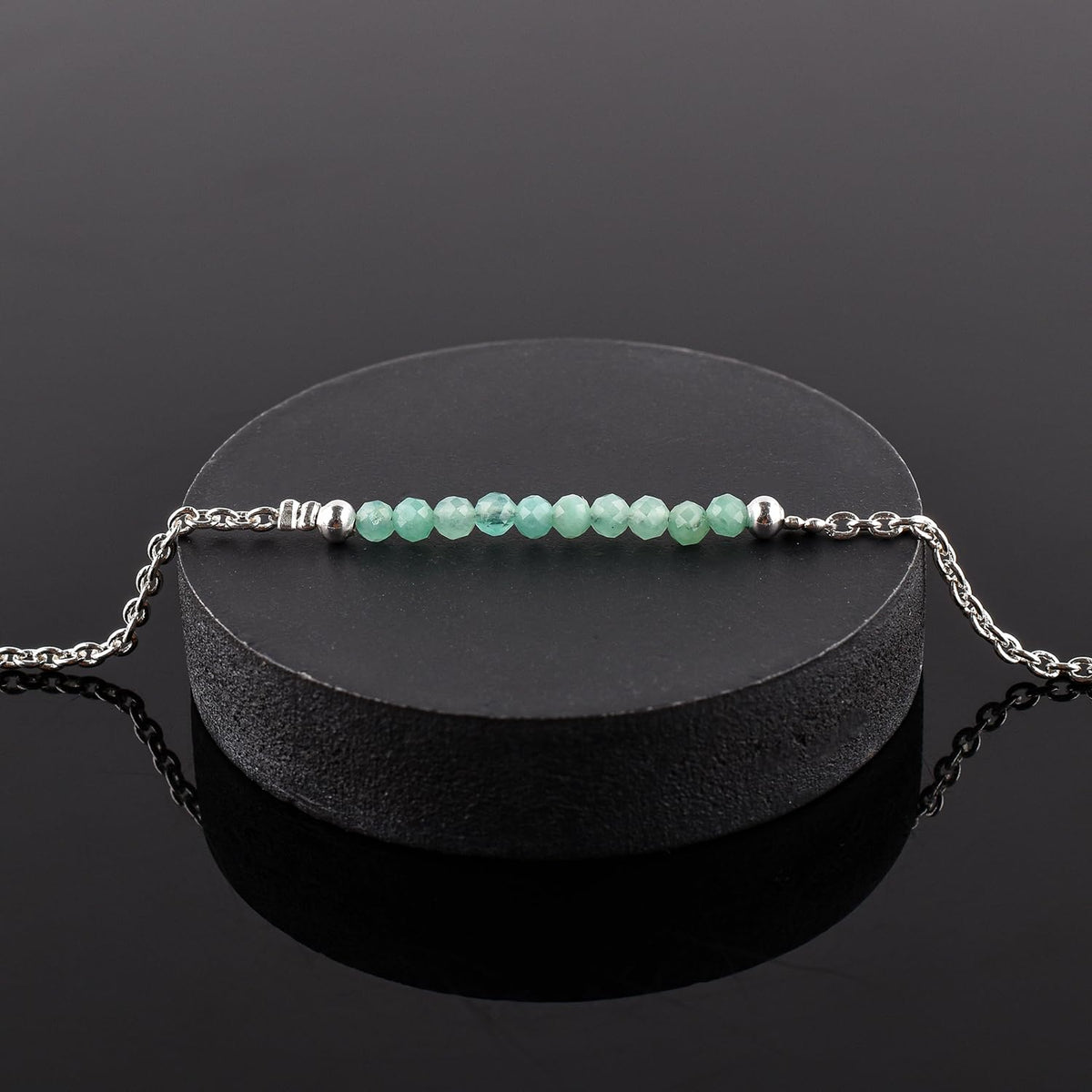 YANARA Emerald Ankle Bracelets for Women, Waterproof Anklets For Women, Natural May Birthstone Green Beaded Dainty Boho Summer Beach Jewelry, 9”+1.25” Adjustable Silver Plated Chain, Non Tarnish Foot Jewelry
