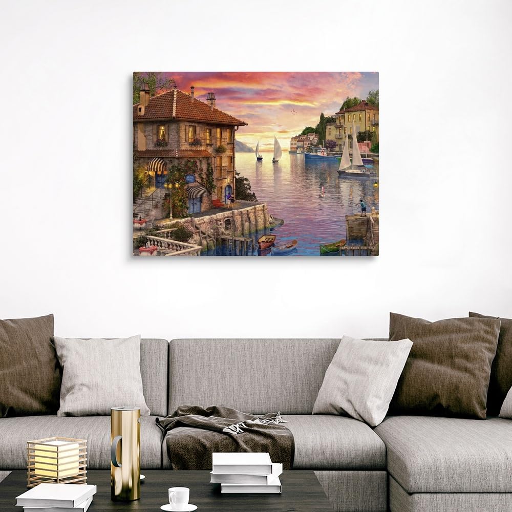 CANVAS ON DEMAND The Mediterranean Harbour Canvas Wall Art Print by Dominic Davison, Home Decor, Design, Ocean Europe, Artwork,48" x36in