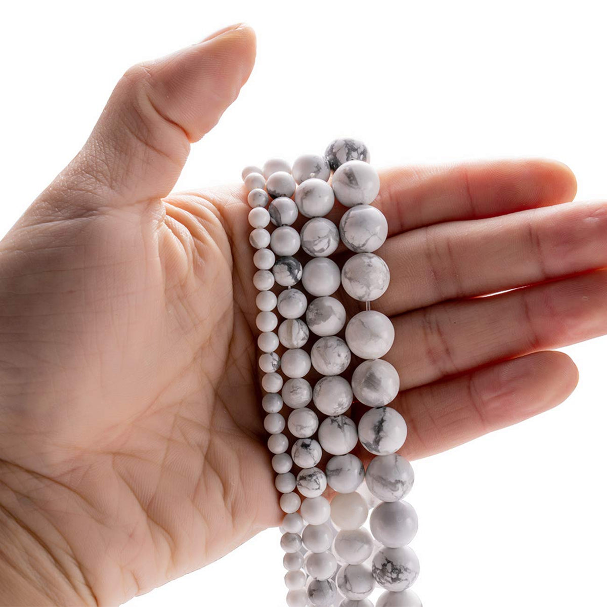 BEADIA Natural White Howlite Stone Round Loose Semi Gemstone Beads for Jewelry Making 6MM 61PCS