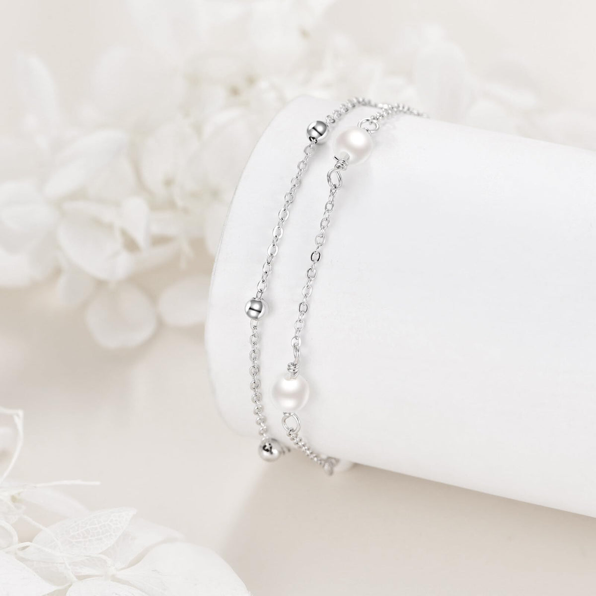 CRMAD Pearl Bracelet Anklet for Women Sterling Silver Beach Jewelry Gift for Women (pearl, bracelet 7+2'')