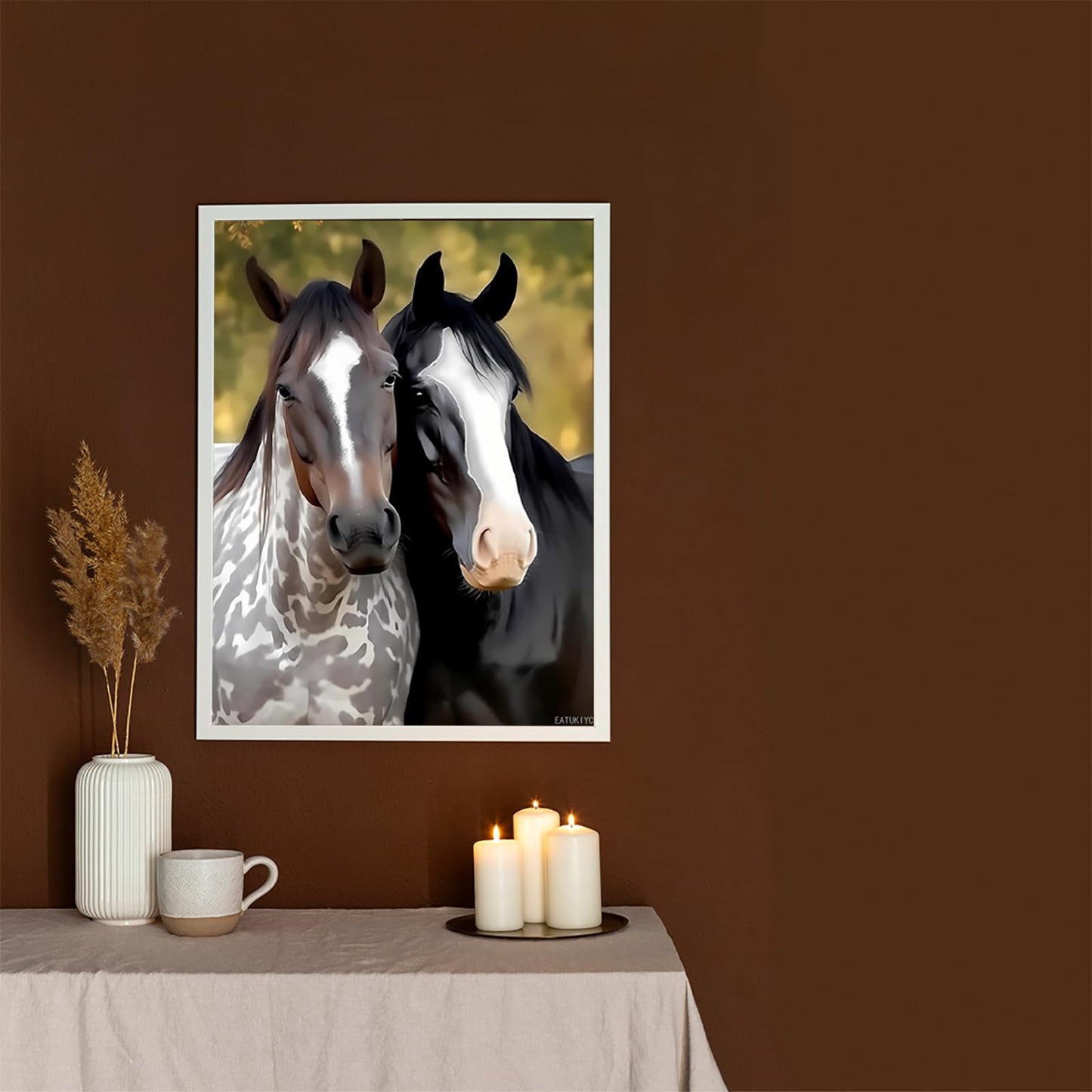 EATUKYIC Black and White Horses 5D Diamond Painting Kits, Animal Diamond Art Kits for Adults Paint with Diamonds Gem Art, Full Drill Diamond Paintings Arts and Crafts for Home Decor 12x16 inch