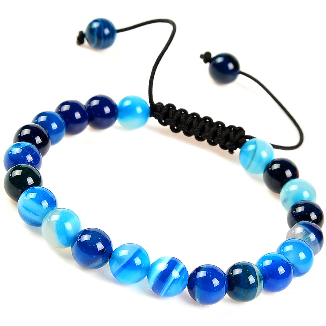 MASSIVE BEADS Natural Healing Power Gemstone Crystal Beads Unisex Adjustable Macrame Bracelets 6mm (Agate Blue, 6mm)