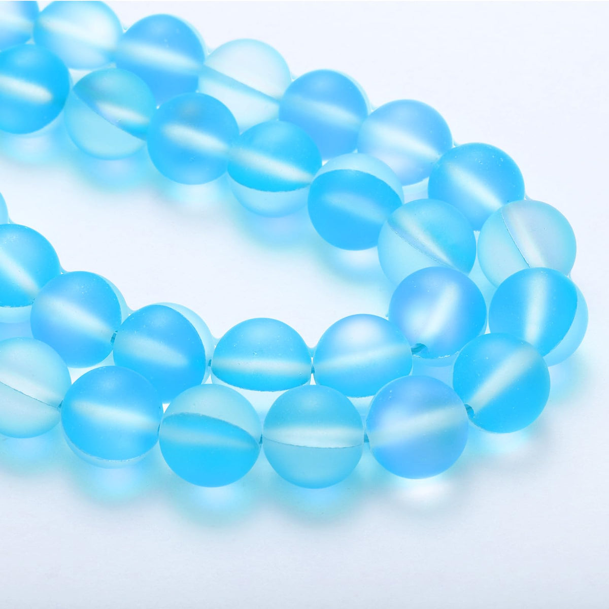 uxcell Matte Crystal Glass Beads 8mm Synthetic Frosted Shining Semi-Precious Round Loose Beads Synthetic Moonstone for Jewelry Making DIY Bracelet, Light Blue