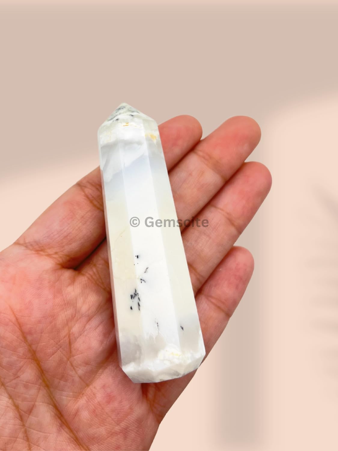 WholesaleGemShop 3 Inch (70 mm) Gemstones Dendrite Opal Obelisk Tower Jumbo Facet Aura Rock Crystal Natural Polished Earth Wand Spirit