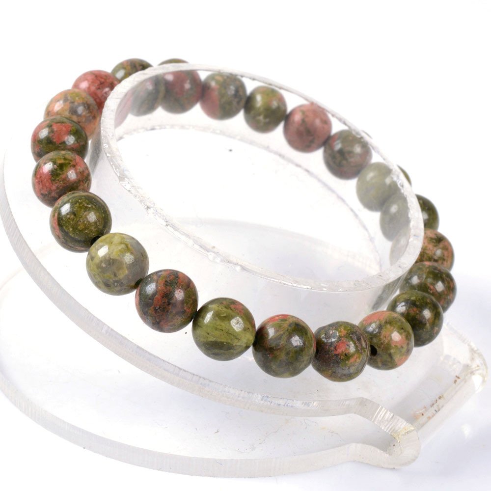 Justinstones Natural Unakite Gemstone 8mm Round Beads Stretch Bracelet 7 Inch Unisex