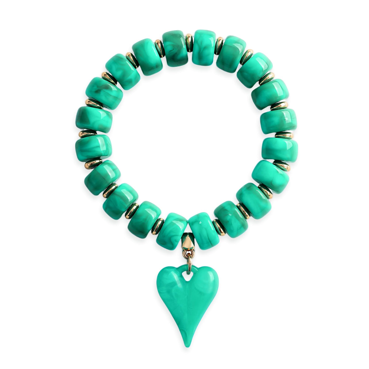 YUJIE Western Turquoise Beaded Bracelet with Heart Charm, Boho Handmade Acrylic Beaded Stretch Country Cowgirl Bracelet for Women, Vinatge Jewelry Gift