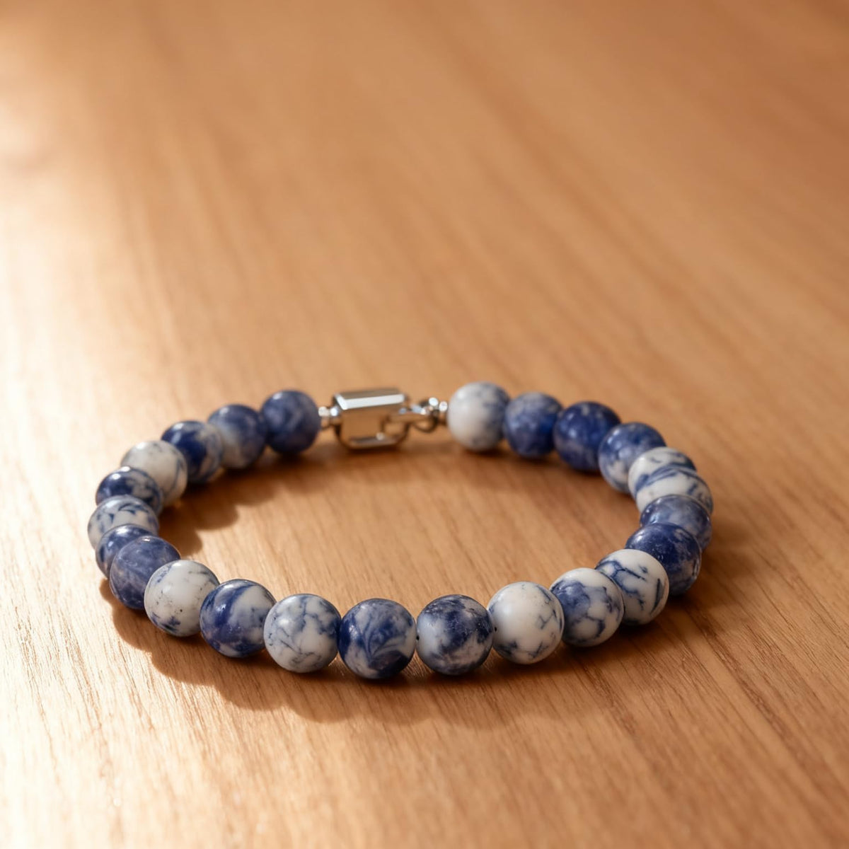 About 45pcs 8mm Natural Stone Beads White Blue Sodalite Beads Crystal Gemstone for Jewelry Making, DIY Bracelet Necklace