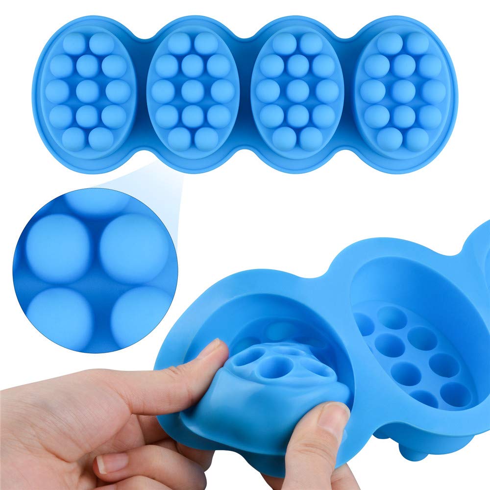 SJ Massage Soap Mold - 2 Pcs, 4 Cavities Silicone Soap Mold for Soap Making, Handmade Hair Brush Shampoo Bar Molds, Food Grade BPA Free(Blue and Green)