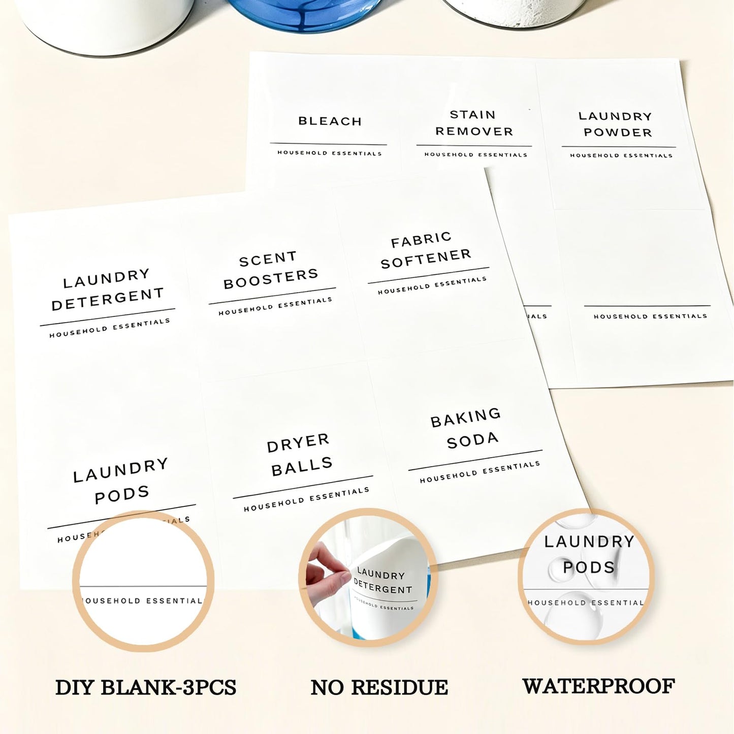 Glass Laundry Detergent Dispenser Set with Cork Lids, Fabric Softener Dispenser, Easy Pour 3 Pack Laundry Bottles, Liquid Detergent Containers, Scent Booster & Bleach Container for Laundry Room