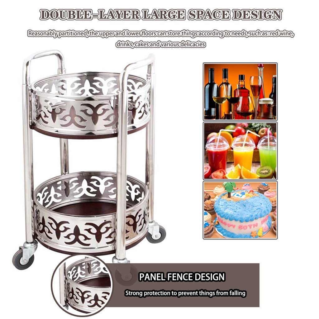FGQuelleBM 2-Tier Serving Cart with Ornate Cut-Out Design, Mobile Beverage Cart Features Dual Handles, Crafted from Stainless Steel and Wood(Gold)