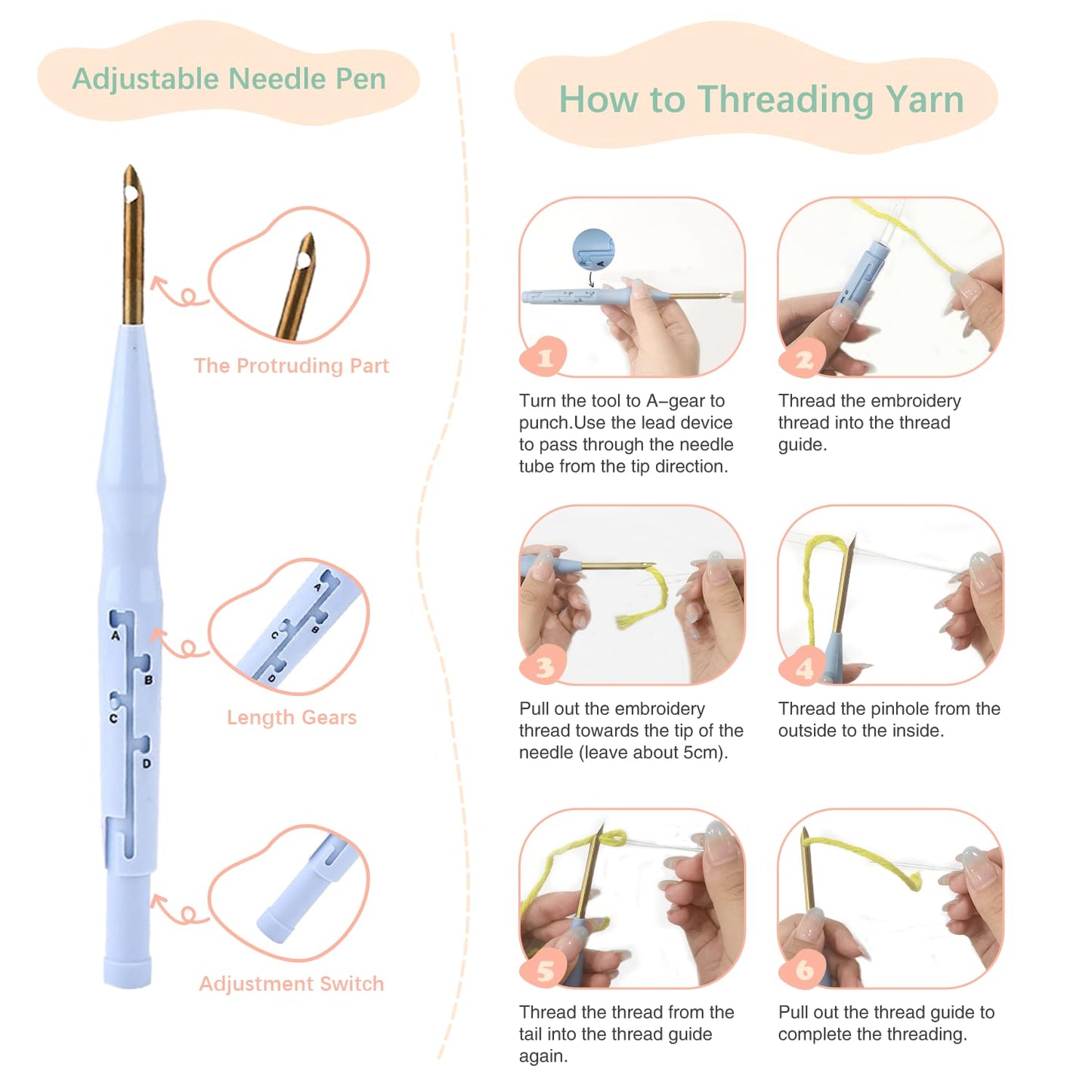 SDOYUNO Punch Needle Kit with Frame for Adults Beginners Kits 9.84 x 9.84 Inch Embroidery Starter Kits Punch Needle Kit with Sunset Beach Pattern, Threader, Yarns, Rug Punch, DIY Craft Kits (Green)