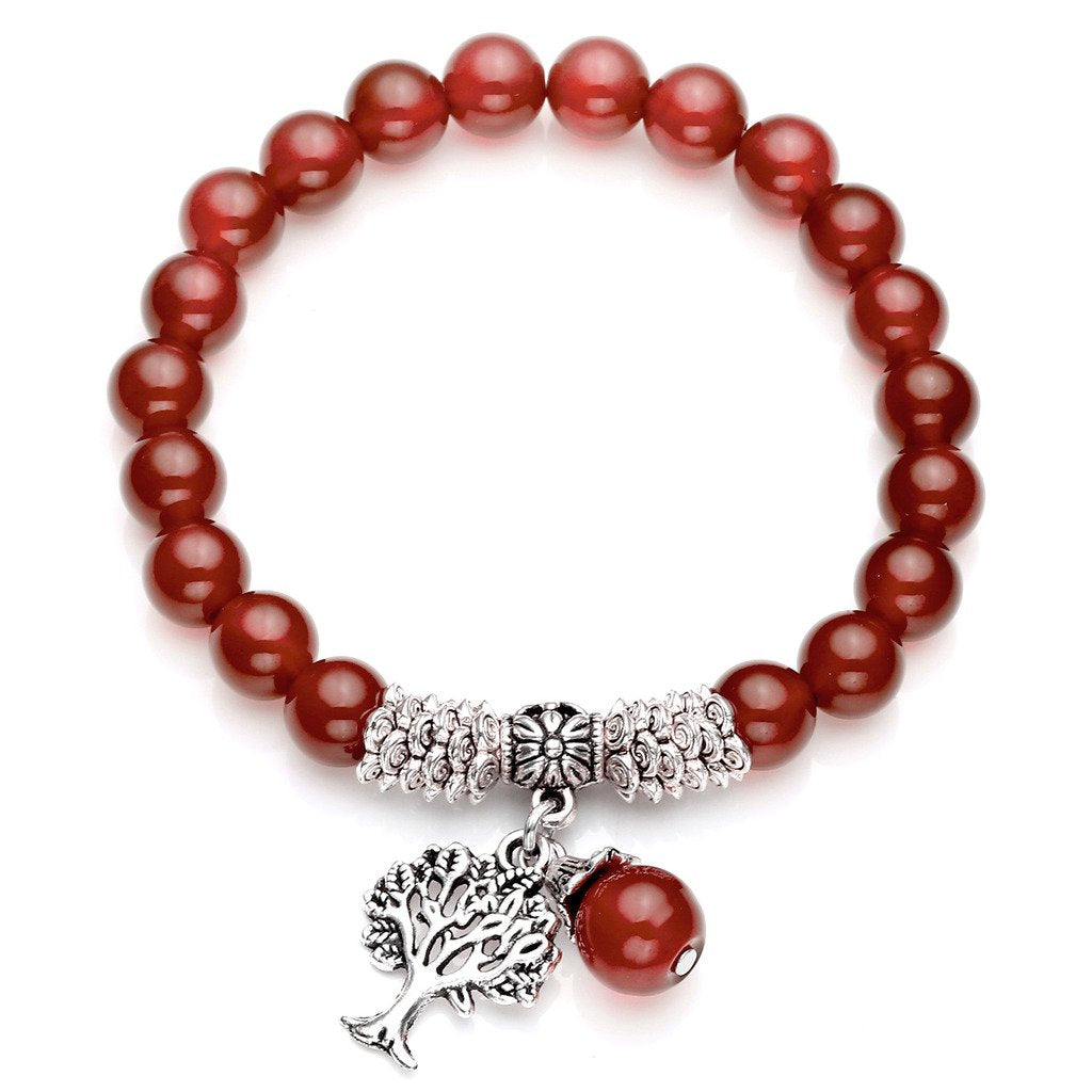 Jovivi 8MM Natural Red Agate Healing Point Tree Life Lucky Charm Stretch Bracelet