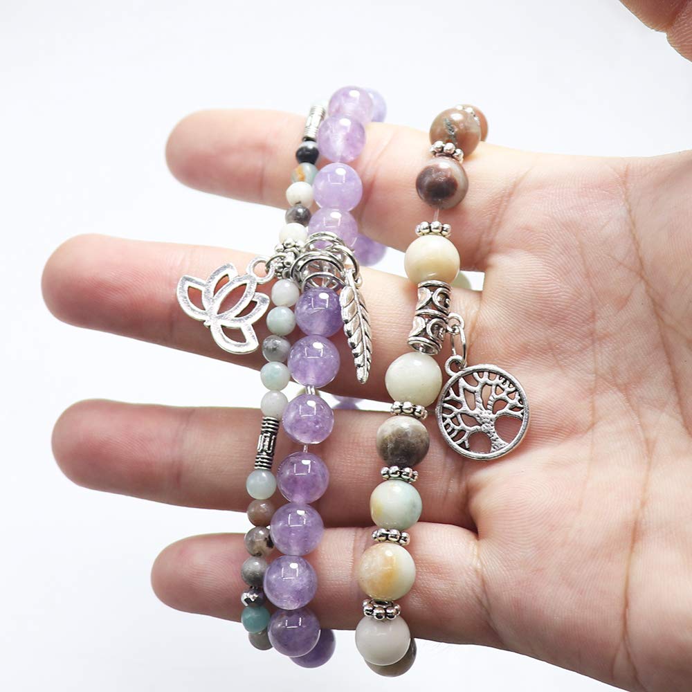 UEUC Tree of Life Yoga Healing Stone Bracelets,Multilayer Lotus Chakra Stone Reiki Bracelet Sets,Anxiety Crystal Natural Stone,for Women Stress Relief