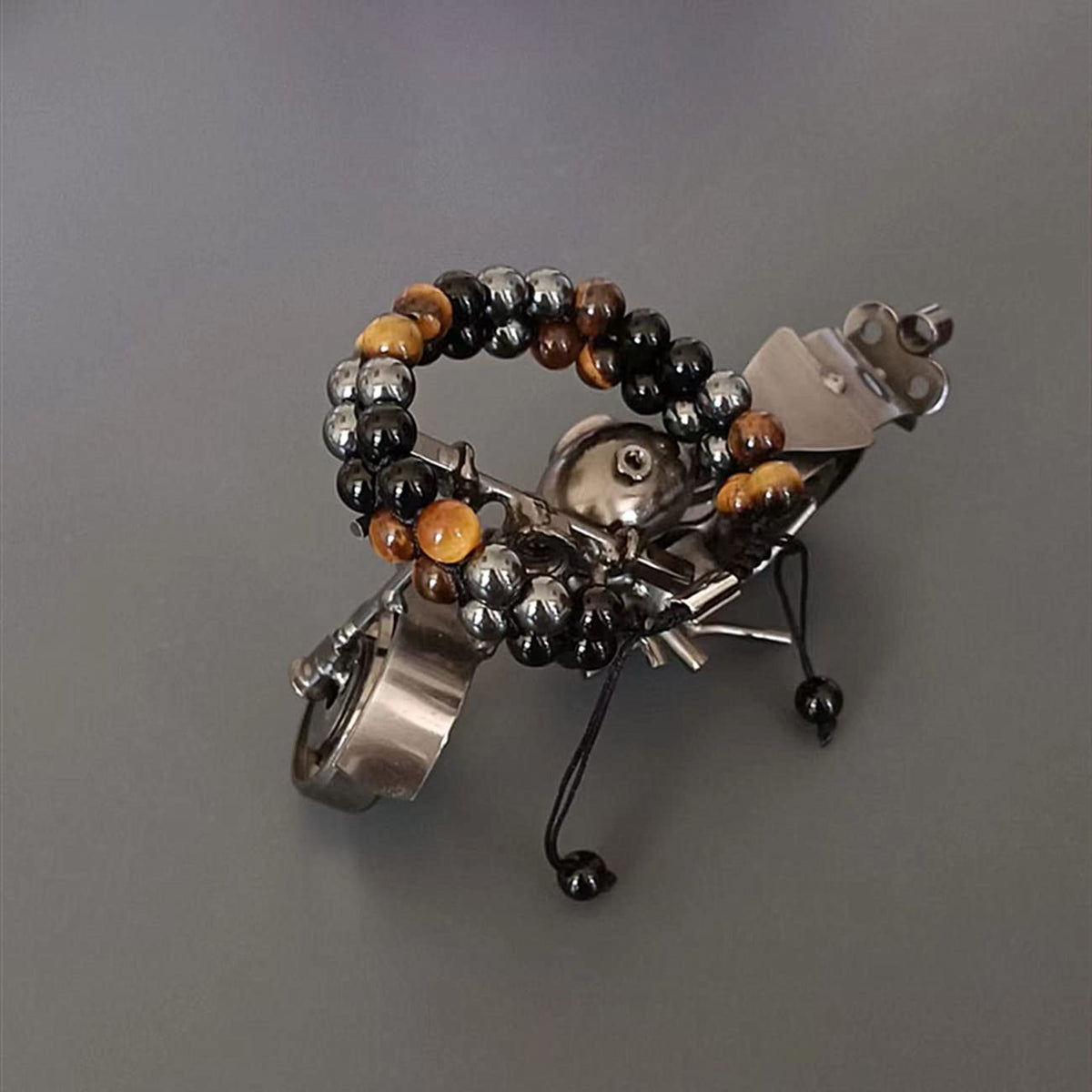 WEFRIN Triple Protection Bracelet for Bring Luck and Prosperity Hematite Black Obsidian Tiger Eye Stone Bracelets for Men Women, Beaded Buddha Rope Uni Bracelet (2pcs)(A(1))