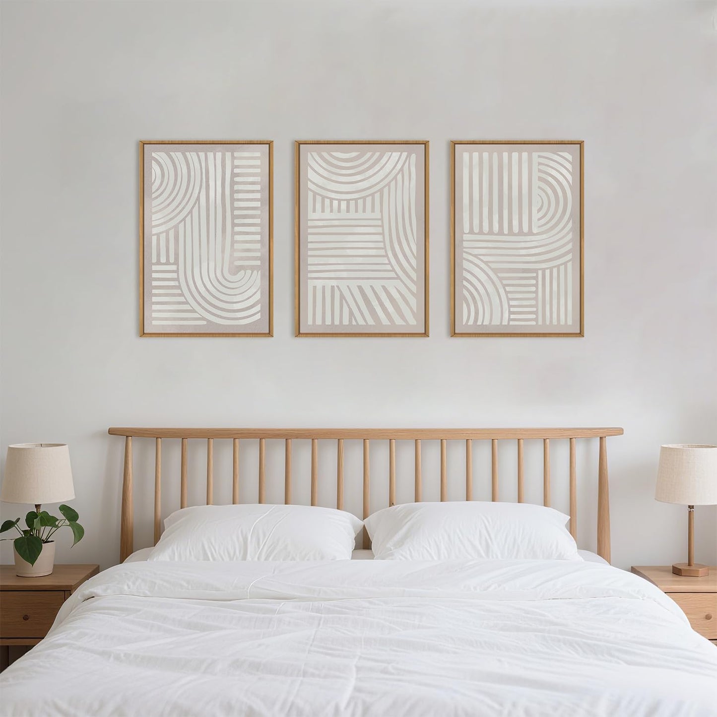 Aryroi Large Abstract Neutral Geometric Framed Canvas Wall Art,Boho Minimalist Shapes Wall Decor,Modern Lines Artwork,Mid Century Arch Art Print for Living Room,Bedroom,Office- 16"x24"x3