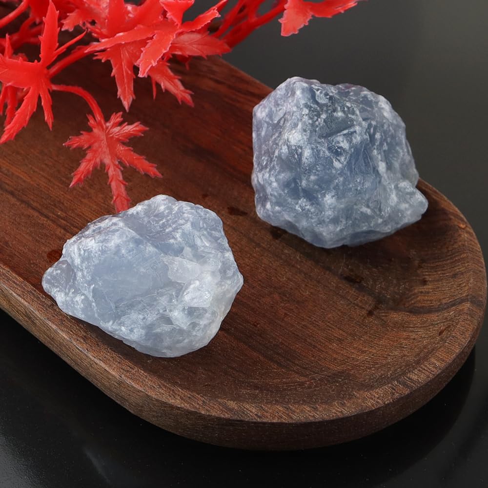 2PCS Natural Raw Stone Healing Crystals Bulk Healing Gemstones for Reiki Tumbling Fountain Rocks Meditation Garden Home Decor (Blue Celestite)