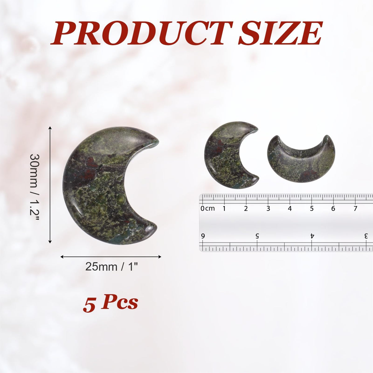 MECCANIXITY 5 Pcs Moon Crystal Worry Stone, 1.2 Inch Length Natural Bloodstone Jasper Moon Gemstone Bulk, Carved Pocket Stones for Meditation Balancing Pendant Decor