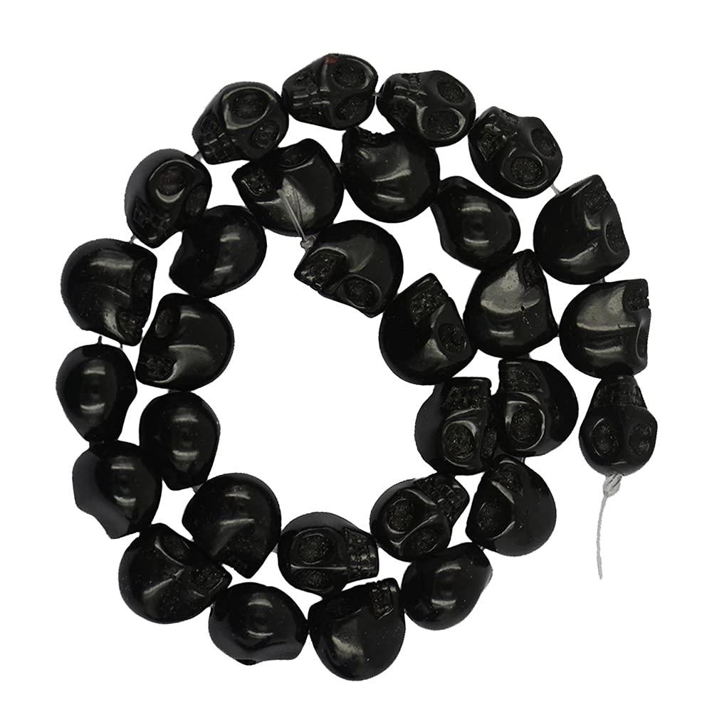 Beads Carved Skull Shape Howlite Turquoises Charms Natural Stone Jewelry Bohemian Style Boho Vintage Findings Necklace Earrings Dangle Component Bracelet Making Accessories DIY (6x8mm, Black Skull)