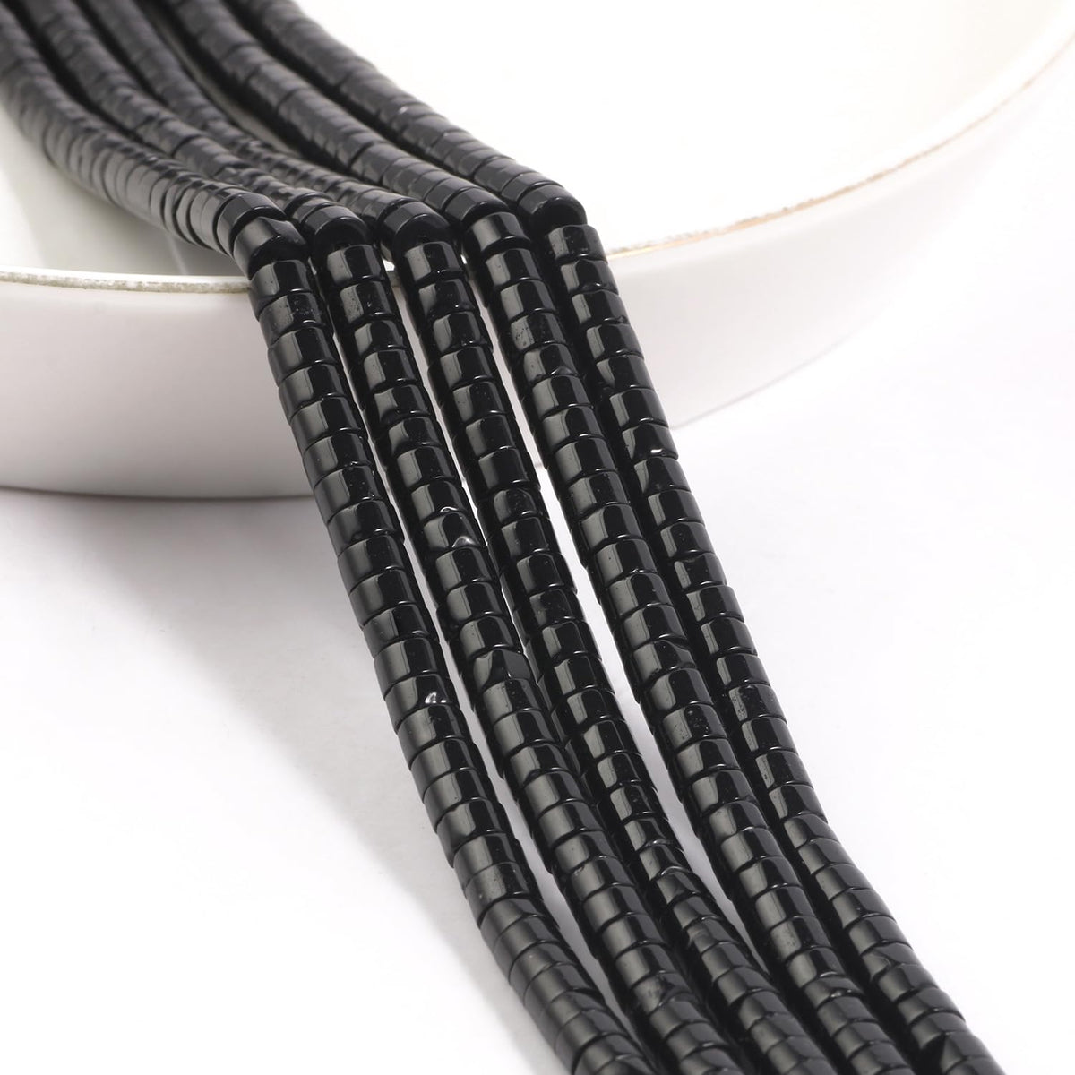 NITOPUPU 150Pcs 4×2mm Natural Black Onyx Spacer Stone Beads for Jewelry Making Supplies, Loose Semi Flat Round Gemstone Tube Beads for Bracelets DIY Crafts